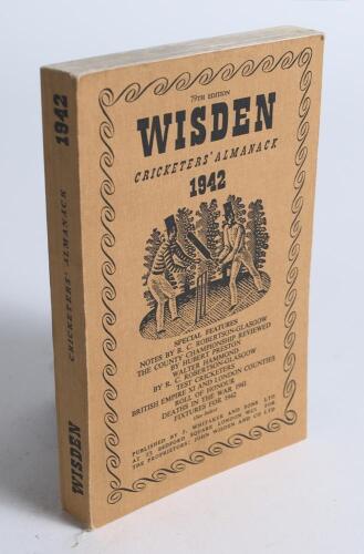 Wisden Cricketers&rsquo; Almanack 1942. 79th edition. Original limp cloth covers. Only 4100 paper copies printed in this war year. Very good/excellent condition. Rare war-time edition