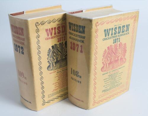 Wisden Cricketers&rsquo; Almanack 1971 and 1972. Original hardback with dustwrapper. Some soiling and wear to the dustwrapper of the 1971 edition otherwise in very good condition