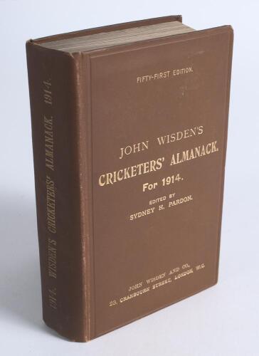 Wisden Cricketers&rsquo; Almanack 1914. 51st edition. Original hardback. Good/very good condition with gilt titles bright