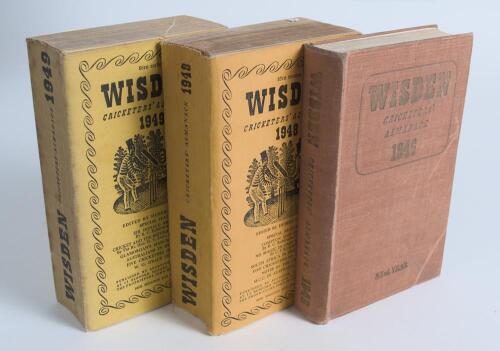 Wisden Cricketers&rsquo; Almanack 1946, 1948 and 1949. The 1946 edition is an original hardback edition, the other two books are original limp cloth covered editions. The 1946 edition with some wear and fading to boards and spine, internally good, the 1948 edit