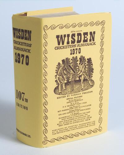 Wisden Cricketers&rsquo; Almanack 1970. Original hardback edition with replacement dustwrapper. Nicely signed in ink by four of the five &lsquo;Cricketers of the Year&rsquo; to their photograph plate, A.P.E. Knott (Kent), D.J. Shepherd (Glamorgan), M. Khan (Glamorgan) and 