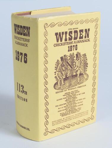 Wisden Cricketers&rsquo; Almanack 1976. Original hardback edition with replacement dustwrapper. Nicely signed in ink by four of the five &lsquo;Cricketers of the Year&rsquo; to their photograph plate, I. Chappell (Australia), P.G. Lee (Lancs), R.A. Woolmer (Kent) and D.S. 