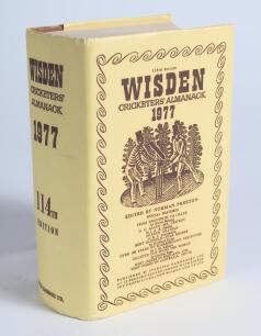 Wisden Cricketers&rsquo; Almanack 1977. Original hardback edition with replacement dustwrapper. Nicely signed in ink by all five &lsquo;Cricketers of the Year&rsquo; to their photograph plate, I.V.A. Richards, G. Greenidge, M.A. Holding (all West Indies), J.M. Brearley (Mi