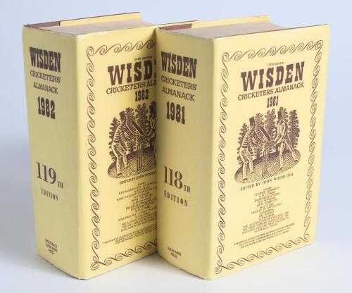Wisden Cricketers&rsquo; Almanack 1981. Original hardback edition with replacement dustwrapper. Nicely signed in ink by three of the five &lsquo;Cricketers of the Year&rsquo; to their photograph plate, V. Van Der Bijl (Middlesex), A.J. Lamb (Northants) and K.J. Hughes (Aus