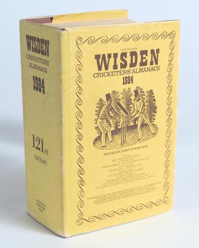 Wisden Cricketers&rsquo; Almanack 1984. Original hardback edition with original dustwrapper. Nicely signed in ink by all five &lsquo;Cricketers of the Year&rsquo; to their photograph plate, M. Gatting, J. Emburey (both Middlesex), M. Armanath (India) and J.V. Coney (NZ). A