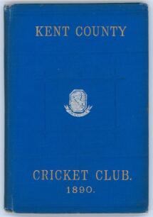 Kent County Cricket Club Annual 1890. Hardback &lsquo;blue book&rsquo;. Original decorative boards. Gilt titles with silver gilt Kent emblem to centre. Printed by J. Burgiss-Brown, Maidstone 1890. Minor wear to board extremities otherwise in good/very good condition.