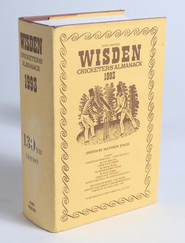 Wisden Cricketers&rsquo; Almanack 1993. Original hardback edition with dustwrapper. Nicely signed in ink by four of the five &lsquo;Cricketers of the Year&rsquo; to their photograph plate, A.J. Stewart (Surrey), I. Salisbury (Sussex), N. Briers (Leices), M. Moxon (Yorkshir