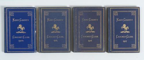 Kent County Cricket Club Annual 1904 to 1907. Four editions of the hardback &lsquo;blue book&rsquo;, printed either by Cross & Jackman, Canterbury or the The Kentish Gazette Office, Ashford. Original decorative boards, gilt to page edges. Gilt titles and Kent emblem