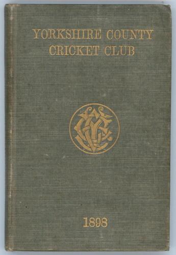 Yorkshire C.C.C. Annual 1898. 6th annual issue. 146pp plus fourteen &lsquo;notes&rsquo; pages as issued. Edited by J.B. Wolstinholm. J. Robertshaw, Sheffield, printer. Original green/ grey boards, titles to front board and spine paper with Yorkshire emblem to centre,