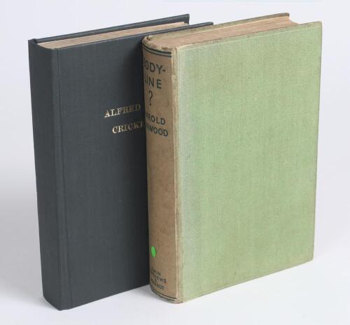 &lsquo;Body-line?&rsquo;. Harold Larwood. London 1933. Original green cloth. Signature in pencil of Larwood on piece laid down to title page. Fading to spine, otherwise in good condition. Sold with &lsquo;Alfred Shaw Cricketer. His Career and Reminiscences&rsquo;, A.W. Pullin (&ldquo;