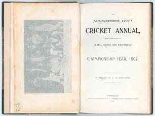 &lsquo;The Nottinghamshire County Cricket Annual, being a continuation of &ldquo;Notts. Scores and Biographies.&rdquo; Championship Year, 1907&rsquo;. C.H. Richards. Nottingham 1908. Bound in contemporary black leather and marbled boards. Padwick 2508. Good condition.