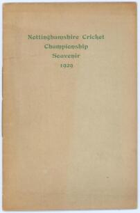 &lsquo;Nottinghamshire Cricket Championship Souvenir 1929&rsquo;. F.S. Ashley-Cooper. Nottingham 1929. Original paper wrappers. Padwick 2501. Minor age toning to wrappers otherwise in good/ very good condition.