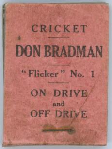 Don Bradman Flicker Book. No.1. &lsquo;On Drive and Off Drive&rsquo;. Flicker Productions Ltd, London, 1930. Some soiling and wear to wrappers, slight rusting to staple, otherwise in good condition
