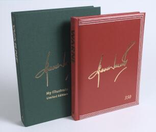 &lsquo;Shane Warne. My Illustrated Career&rsquo;. Shane Warne. London 2006. Leather hand bound limited edition number 746 of 1000 copies produced, signed by Warne to the limitation page. In green slipcase, including the six limited edition photographs of Warne reprod