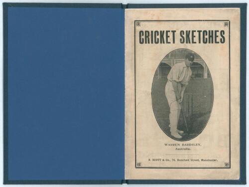 Australia tour to England 1909. &lsquo;Cricket Sketches&rsquo;. R. Scott, Manchester 1909. 16pp booklet. Original paper wrappers with portrait of Warren Bardsley to front cover, biographies and photographs of the touring party, tour fixtures, humorous articles. Tippe