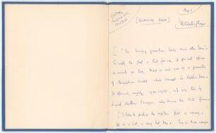 &lsquo;Glancing Back&rsquo;. R.C. &lsquo;Crusoe&rsquo; Robertson-Glasgow&rsquo;. Six page handwritten manuscript in ink of an article written by Robertson-Glasgow for the Hampshire C.C.C. handbook, undated. Nicely signed by the author to the first page, with his initials &lsquo;R.C.R-G&rsquo; to 