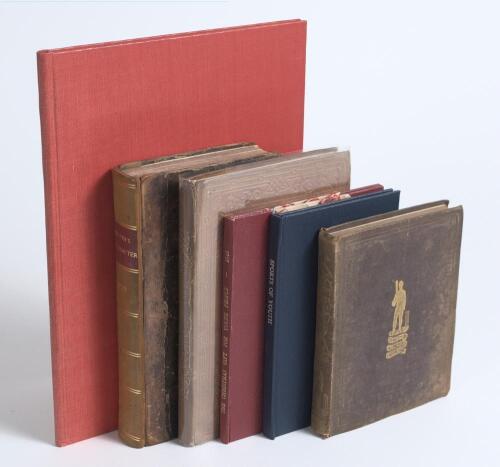 19th Century juvenile sports. Six early titles all with cricket references. &lsquo;Sports of Youth; or The Good Child&rsquo;s Remembrancer&rsquo; c.1830. 36pp of hand-coloured images of sports throughout the year with cricket on p7. Original paper wrappers, tipped in to mo