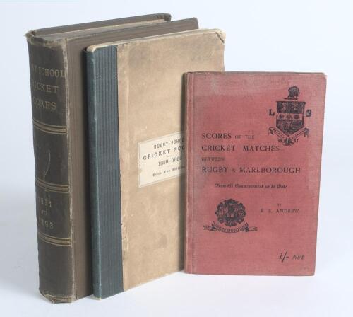 Rugby School. &lsquo;The Scores of the Cricket Matches played by Rugby School, from the year 1859 to 1864 inclusive&rsquo;, Rugby 1864. Original card wrappers with early replacement spine. Padwick 1528. &lsquo;Rugby School Cricket Scores (Foreign and Bigside Matches) 1831-