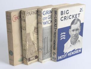 Cricket softbacks. Four first edition softback titles. &lsquo;Grimmett on Getting Wickets&rsquo;, C.V. Grimmett, London 1930, pictorial paper wrappers with wear. &lsquo;Big Cricket&rsquo;, Patsy Hendren, London 1934. Two by Cecil Parkin, &lsquo;Cricket Reminiscences. Parkin on Cricket