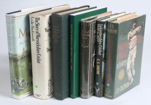 General cricket histories. Seven titles, the majority hardbacks with dustwrappers. &lsquo;The Story of Warwickshire Cricket&rsquo;, Leslie Duckworth, London 1974, with twenty eight signatures of players on pieces laid down to rear pages including R.E.S. Wyatt, B.E. F