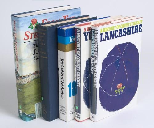 Yorkshire and Lancashire county cricket histories 1955-1990. Five hardback titles (four with dustwrappers). &lsquo;Lancashire County Cricket 1864-1953&rsquo;, A.W. Ledbrooke, London 1955, signed to the title page by Winston Place, Ken Cranston and Roy Tattersall. &lsquo;Yo