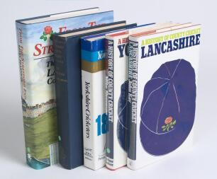Yorkshire and Lancashire county cricket histories 1955-1990. Five hardback titles (four with dustwrappers). &lsquo;Lancashire County Cricket 1864-1953&rsquo;, A.W. Ledbrooke, London 1955, signed to the title page by Winston Place, Ken Cranston and Roy Tattersall. &lsquo;Yo