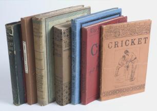 Instructional cricket 1868-1905. Seven hardback titles of which five are in original decorative/ pictorial cloth covers. Titles are &lsquo;Pastimes and Players&rsquo;, Robert MacGregor, London 1881. &lsquo;The Manual of Cricket&rsquo;, F.H. Ayres 1895. &lsquo;Cricket&rsquo;, T.C. Collings, 
