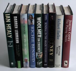 Overseas cricket players&rsquo; autobiographies. A selection of sixteen modern hardback autobiographies and biographies, all with good dustwrappers, of which ten are signed by the subject. Individually signed titles are Ian Healy, Darren Lehmann, Richie Benaud 
