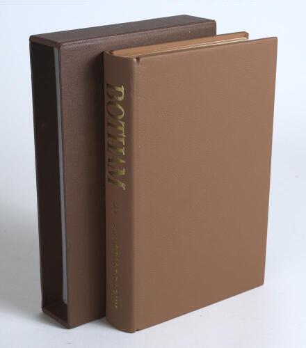 &lsquo;Botham. My Autobiography&rsquo;. Ian Botham, Boundary Books 1994. Bound in full brown leather, marbled endpapers, gilt to all page edges. Limited edition of 102 signed and numbered copies to commemorate the number of Test matches played by Botham. This copy is