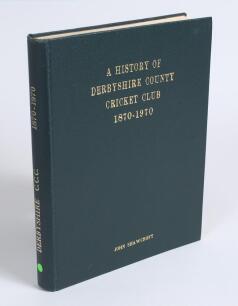 &lsquo;A History of Derbyshire County Cricket Club 1870-1970&rsquo;. John Shawcroft. Derby 1970. Original green morocco with gilt titles to front and spine. First limited edition of 250 copies, this being number 91. Foreword by the Duke of Devonshire, signed in ink b