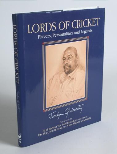 &lsquo;Lords of Cricket. Players, Personalities and Legends&rsquo;. Jocelyn Galsworthy and Judy Vigors. Shrewsbury 2005. Signed to the title page by Galsworthy. Also signed to the portrait pages by twenty six of the featured players. Signatures are Ian Botham, David 