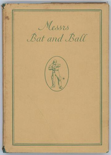 &lsquo;Messrs Bat and Ball&rsquo;. Norman Gale. Rugby 1930. First edition limited to only 250 copies. Original green cloth with pictorial gilt title to front and spine. To the half title page is an eight line poem, handwritten in ink by Gale, titled &lsquo;Tit for Tat&rsquo;, ni
