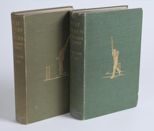 &lsquo;Great Batsmen Their Methods at a Glance&rsquo; and &lsquo;Great Bowlers and Fielders Their Methods at a Glance&rsquo;. George W. Beldam and Charles B. Fry. London 1905 and 1906. The two volumes in original green cloth with gilt illustrations to fronts and gilt titles to s