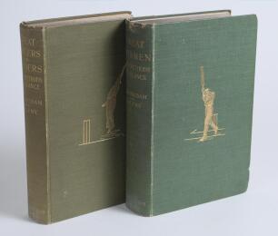 &lsquo;Great Batsmen Their Methods at a Glance&rsquo; and &lsquo;Great Bowlers and Fielders Their Methods at a Glance&rsquo;. George W. Beldam and Charles B. Fry. London 1905 and 1906. The two volumes in original green cloth with gilt illustrations to fronts and gilt titles to s