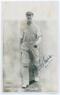 Percy Holmes. Yorkshire & England 1913-1933. Mono real photograph advertising postcard of Holmes, full length wearing batting attire and Yorkshire cap. The postcard with printed title to lower portion of the image, &lsquo;Holmes, Famous Professionals at Gamages