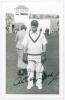 Arthur Wood. Yorkshire & England 1927-1948. Mono real photograph plain back postcard of Wood standing full length wearing wicket-keeping attire on the outfield at Scarborough in 1935. Very nicely signed in ink by Wood to the photograph. Official stamp to 
