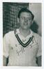 Geoffrey Boycott. Yorkshire & England 1962-1986. Mono real photograph plain back postcard of a youthful Boycott, half length wearing cricket attire and spectacles. Official stamp to verso for The Yorkshire Post. Signed to the photograph in ink by Boycott.