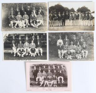 Kent 1908-1920. Five mono real photograph postcards of Kent teams of the period, players depicted seated and standing in rows. Teams are 1908 (Davidson Bros, London, series no. 4110), 1912 (Lankester, Tunbridge Wells), 1919 (two different, both publishers
