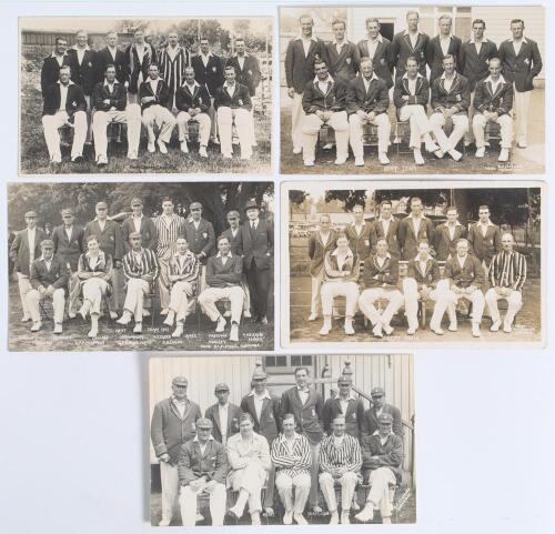 Kent 1926-1930. Five mono real photograph postcards of Kent teams of the period, players depicted seated and standing in rows. Teams are 1926, 1927, 1928, 1929 and 1930. All published by B.C. Flemons of Tonbridge with the exception of the 1929 by Fisk-Moo
