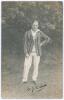 John Arthur &lsquo;Jack&rsquo; Deed. Kent 1924-1930. Sepia real photograph postcard of Deed standing full length wearing cricket attire and striped blazer. Nicely signed in black ink to the photograph &lsquo;A.J. Deed&rsquo;. B. & W. Fisk-Moore of Canterbury. Postally unused. Sl