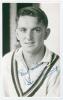 Thomas William &lsquo;Tom&rsquo; Graveney. Gloucestershire, Worcestershire, Queensland & England 1948-1972. Mono real photograph plain back postcard of a youthful Graveney, head and shoulders wearing cricket attire. Signed in blue ink to the photograph by Graveney. O