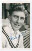 Peter Rochford. Gloucestershire 1952-1957. Mono real photograph plain back postcard of Rochford, head and shoulders wearing cricket attire. Nicely signed in blue ink to the photograph by Rochford. Official stamp to verso for A. Wilkes & Son, West Bromwich