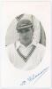 William Henry &lsquo;Sam&rsquo; Flamson. Leicestershire 1938-1939. Mono real photograph postcard of Flamson, head and shoulders in cameo wearing cricket attire and Leicestershire cap. Nicely signed in blue ink to the lower border by Flamson. Official stamp to verso f