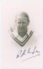 Reginald Addington &lsquo;Reggie&rsquo; Ingle. Somerset & Cambridge University 1923-1939. Mono real photograph postcard of Ingle in cameo, head and shoulders wearing cricket attire. Nicely signed in ink to the photograph by Ingle. Official stamp to verso for A. Wilke