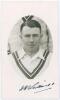 Harold Harry Ian Haywood Gibbons. Worcestershire 1927-1946. Mono real photograph postcard of Gibbons in cameo, head and shoulders wearing cricket attire. Nicely signed in ink to the lower border by Gibbons. Official stamp to verso for A. Wilkes & Son, Wes