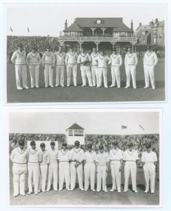 New Zealand tour matches at Scarborough 1931 & 1937. Two mono real photograph postcards of New Zealand teams, the players standing in one row wearing cricket attire, the pavilion and/ or crowds in the background for matches v H.D.G. Leveson-Gower&rsquo;s XI, 9t