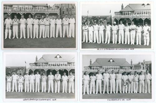 Scarborough Cricket Festival 1957 & 1958. Four mono real photograph plain back postcards of teams at Scarborough, players depicted standing in one row wearing cricket attire in front of the pavilion. Teams depicted are Players (v Gentlemen) 4th- 6th Septe