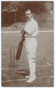 Frederick Luther Fane. Essex, Oxford University & England 1895-1922. Early sepia real photograph postcard of Fane, full length at the wicket in batting pose. Foster of Brighton and Hove. Postally unused. Minor wear to corners, otherwise in very good condi