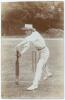 Horace Alexander William &lsquo;Alex&rsquo; Bowell. Hampshire 1902-1927. Early sepia real photograph postcard of Bowell, full length in batting pose at the wicket wearing a sun hat. Blind embossed stamp to lower left corner for Foster of Brighton. Postmarked 1905. Ve