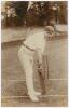 John Herbert King. Leicestershire & England 1895-1925. Early sepia real photograph postcard of King full length in batting pose at the wicket wearing Leicestershire cap. E. Hawkins & Co. of Brighton. Postally unused. Very good condition. An excellent imag